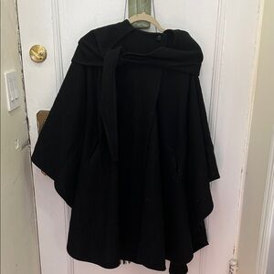 Elegant Black wool Women's Cape Coat classy & stylish. hood!